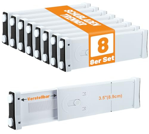 Dntorx 8 Stück Schubladentrenner Verstellbar, L29.5-45.5cm H8.9cm ABS Kunststoff Schubladenteiler Erweiterbare Schubladen Trenner Schubladen Organizer für Küche Büro Kommode kleiderschrank organizer