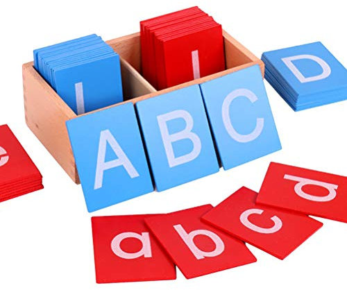 Montessori-Schmirgelpapier-Buchstaben für Kinder, Buchstabenbrett aus Schleifpapier mit zwei Buchstaben für Kinder, rot und blau, Lernspielzeug (A)