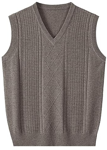 Men's Gilets V Neck Sleeveless Jumper Vest Men's V-Neck Waistcoat Casual Button Tank Top Twisted Knitted Pullover Regular Fit Winter