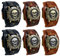 JewelryWe Herrenuhr Totenkopf Echtleder Uhr: 6 Stück Vintage Steampunk Gotik Schädel Armbanduhr Herren Breit Lederarmband Biker Sport Lässige Uhr für Männer Halloween Party