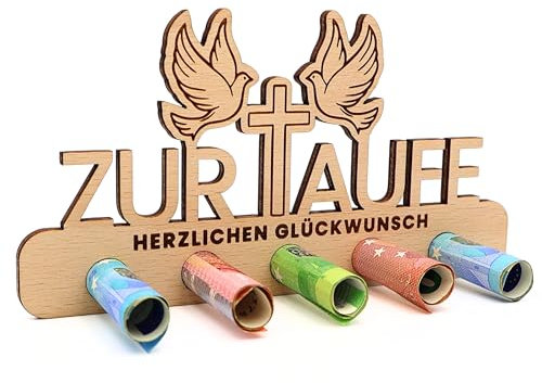 ZUKLA kleine Verpackung für Geldgeschenke zur Taufe - Geldgeschenk Verpackung Holz - Handmade - Geschenkgutschein