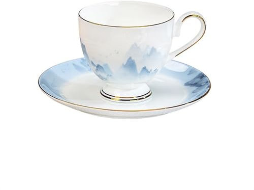 SDA287MZ Kaffeetassen Hochwertiges Kaffeetassen- und Untertassen-Set, handgezeichneter Goldrand, Premium-Teetassen aus Knochenporzellan, chinesisches Teeservice mit Tuschemalerei Kaffeeservice