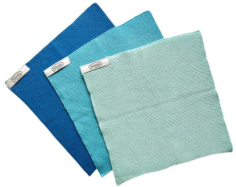 3-er Pack +++ Solwang Wischtücher +++ aqua-türkis-blau +++ gestrickt aus 100% Bio Baumwolle +++ EUR 4,65/St.