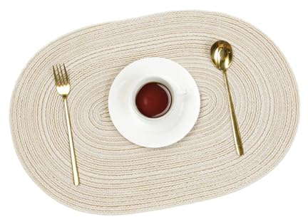 Blausky 2 Stück Geflochten Platzdeckchen,Oval Platzset,Doppelseitigen rutschfest Platzdeckchen,Gewebte Tischset Platzset Hitzebeständigen für Esszimmer Küche Hochzeit Party,50 x 35 cm,Milchweiß