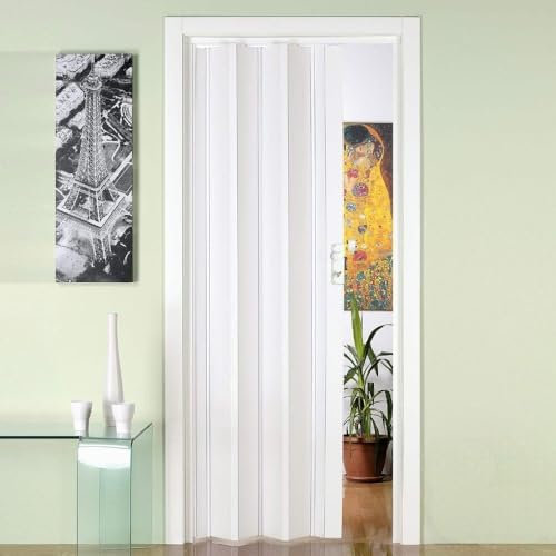 Briconess.com Falttür in Holzoptik aus Hart-PVC mit Griff, 82 x 214 cm, Weiß
