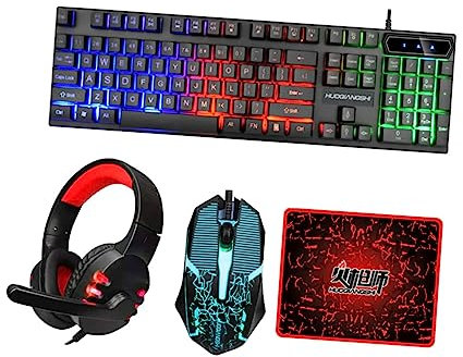 Angoily Wired Keyboard and Mouse Headset and Mousepad for Computer Office Gaming Use Usb Connectivity