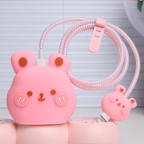 Yluirktfa Charger Cover Compatible With iPhone 20W USB-C Power Adapter Charger 3D Cute Cartoon Design Charger Cover Cable Protector Cover Wire Protective Case For iPhone 16 15 14 13 12 11 Pro Max, 128