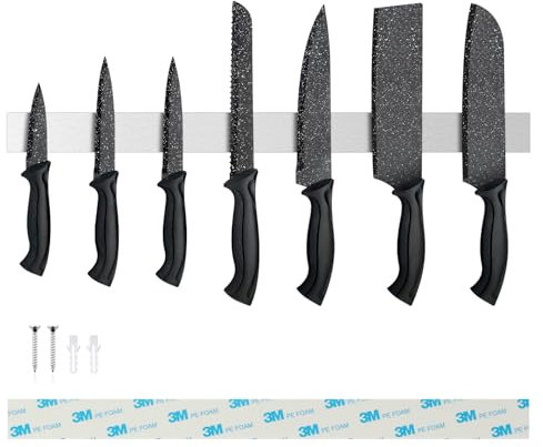 Sampoes Magnetleiste Messer 50cm, Edelstahl Messerhalter Magnetisch, Magnet Messerhalter Schraube, Magnetleiste Selbstklebend für Messer und Utensilien