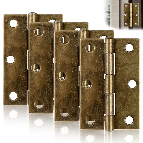 Door Hinges 3 Inch Heavy Duty Internal Door Hinges Retro Folding Butt Strong Solid Hinges Replacement Fire Rated for Gate Windows Closet Drawer Boxes,Bronze,76mm x 50mm,2 Pairs