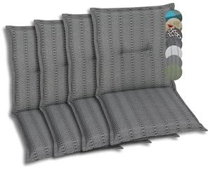 GO-DE Textil Bequeme und attraktive Polsterauflagen für Niederlehner-Gartenstühle (4er-Set, Streifen Anthrazit, Niederlehner)