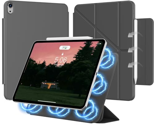 ZOYU Magnetisch Hülle für iPad Air 11 Zoll (2025-M3/2024-M2), iPad Air 5 4 Generation (2022/2020) 10,9 Zoll, Innovative Origami-Magnetabdeckung, Verstellbarer Smart-Ständer, Auto Sleep/Wake, Schwarz