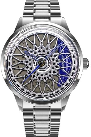 DriftElement Racing Rim Watch – Motorsport-inspirierte Armbanduhr mit Felgen-Design, Hochwertiges Edelstahlgehäuse & Präzises Quarzwerk – Perfekt für Auto- & Rennsport-Fans (Blau)