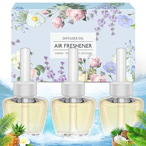 Scent-Hi Ambientador casa Recambio de Aceite Aromático, 3 x 19ml Hawaiano, Recargas para difusor eléctrico, Seguro de Usar en Cualquier Habitación, Compatible con Air-Wick/Glade
