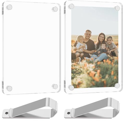 TNTGMG Porte-Photo pour Pare-Soleil de Voiture, 2 Paquets de Porte-Photos en Acrylique Transparent, 6×9 cm, Clip magnétique Double Face pour Pare-Soleil de Voiture, Cadre Universel pour réfrigérateur