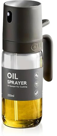 Hyaloid Oil Sprayer Bottle, 250ml Glass Container with Mist Spray,Olive Oil Spray Bottle for AirFryer, Salad, BBQ, Kitchen Baking, Roasting,High Borosilicate Glass Sprayer Mister, Grey