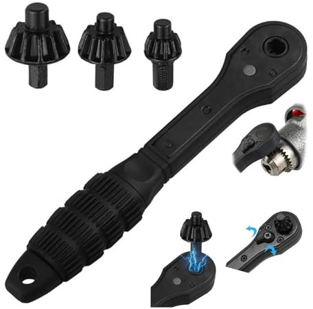 Hiborth 3-in-1 Ratchet Drill Chuck Key Wrench, Universal Replacement Chuck Key Non-Slip Drill Key Multifunctional Interchangeable Fastening Clamping Tool for Power Tools & Electric Drills (1 Set)