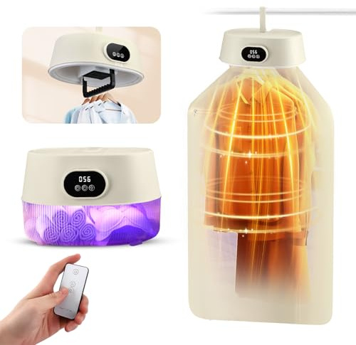 Electric Clothes Dryer with UV Tank, Portable Clothes Dryer Machine with Timer, 4 Mode 600W Fast Drying Hanging Mini Laundry Dryers, Heated Clothes Airer with Cover for Travel Business RV Apartment