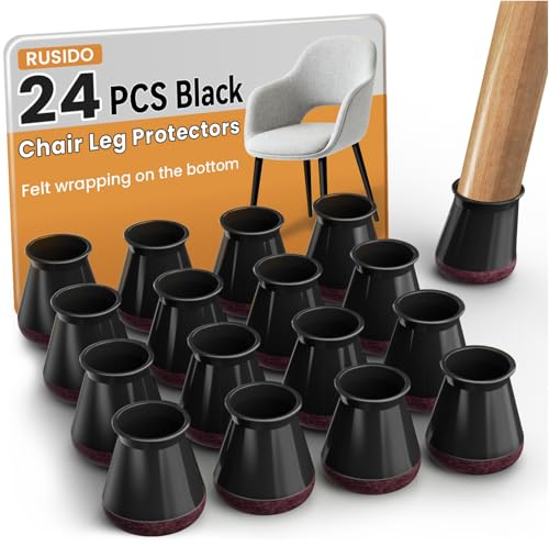 RUSIDO 24Pcs Chair Leg Floor Protectors Black Small Silicone Fit:13–20mm | Chair Leg Cover Caps for Hardwood Floors, Furniture Feet Protector Pads, Reduce Noise and Protect Floors from Scratches