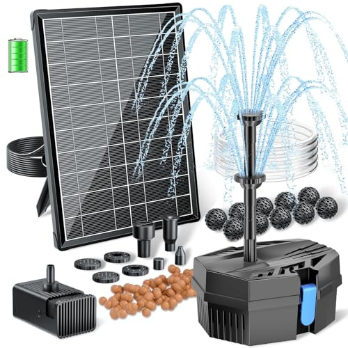 POPOSOAP 8W Solar Springbrunnen mit Teichfilter, 3600mAh Batteriebackup | Solar-Teichfilter mit solarpumpe, 8 Sprühmodi, 1,5 m Schlauch für kleine Außen-Teiche, Vogeltränken, Gartengewässer