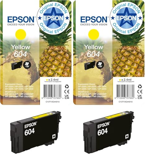 Epson 604 Pineapple, Genuine Yellow Ink Cartridge (Pack of 2)