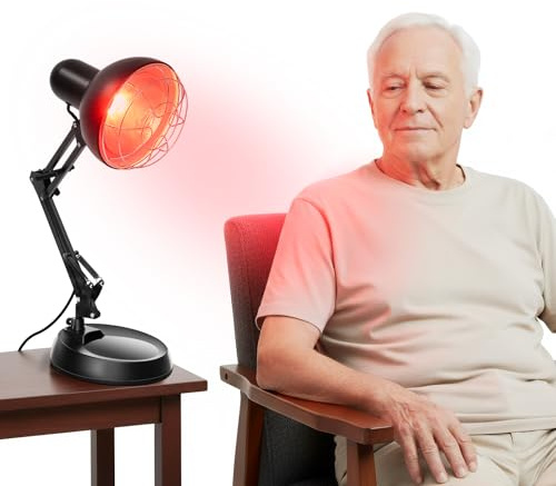 awolsrgiop Infrarotlampe Rotlichtlampe 150W, Infrarotlichtlampe Wärmelampe Höhen- & Neigungsverstellbar (Arm 180°, Kopf 360°), Wärmelampe mit Schutzgitter für Muskel & Gelenke, Schwarz