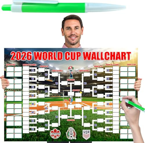 ENIXWH World Cup Game Plan Poster 2-in-1 Double-Sided Football World Cup 2026 Wall Calendar Final Round Includes 48 Teams
