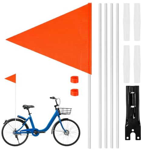 FVBKCOT Bicycle Safety Flag with Adjustable Height Pole, Double Sided High Visibility Pennant for Bike, Wheelchair, Outdoor Cycling, with Mounting Bracket, Red, 150cm