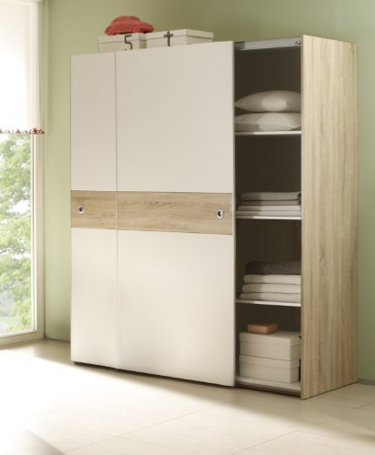 Schwebetürenschrank. Eiche Sonoma - Weiss