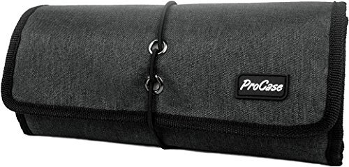 ProCase Organizador de Viaje para Accesorios Electrónicos, Estuches de Transporte de Artilugios Bolsa de Almacenamiento para Cargador Cables USB Tarjetas de Memoria SD Auriculares Disco Duro -Negro