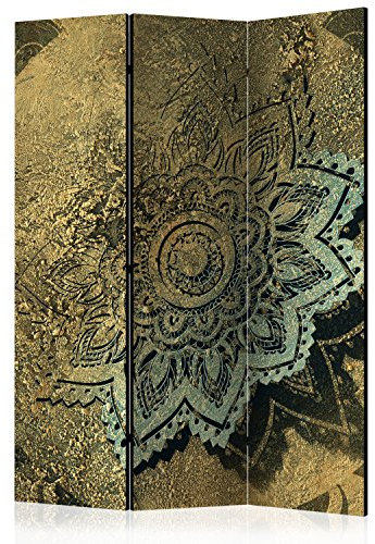murando Raumteiler Mandala Ornament Oriental Foto Paravent 135x172 cm einseitig auf Vlies-Leinwand Bedruckt Trennwand Spanische Wand Sichtschutz Raumtrenner Gold braun f-A-0509-z-b