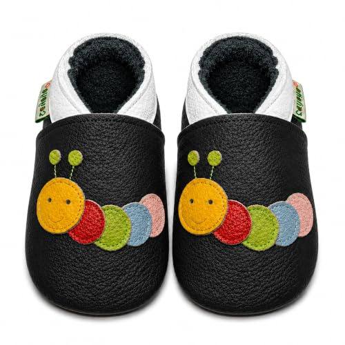 SAYOYO Krabbelschuhe Baby aus Leder Atmungsaktiv und rutschfest Baby Schuhe | Weiches Echtleder und rutschfeste Sohle Süße Lauflernschuhe und Baby Hausschuhe mit Tiermuster für Jungen und Mädchen