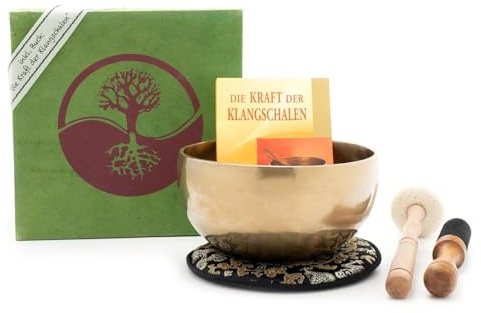 Großes Klangschalen-Geschenk-Set, Yin-Yang grün/braun