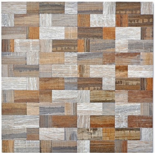 Mosaik Fliese selbstklebend Aluminium grau beige Kombination metall Holzoptik für WAND BAD WC KÜCHE FLIESENSPIEGEL THEKENVERKLEIDUNG BADEWANNENVERKLEIDUNG Mosaikmatte Mosaikplatte