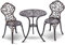 COSTWAY Salon de Jardin 3Pcs en Fonte Aluminium, Ensemble 2 Chaises et 1 Table Ronde Style Rétro avec Motif Feuille pour Balcon, Terasse, Jardin(Brun)