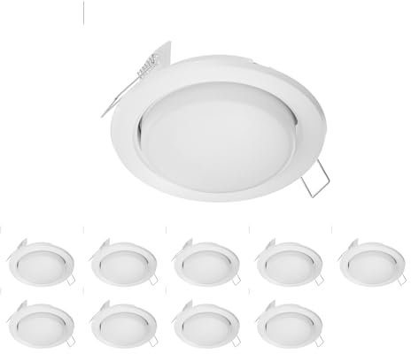 ledscom.de 10 Stück LED Einbaustrahler Zobe flach weiß matt 644lm weiß 3-Stufen Dimmen ohne Dimmer 107mm Ø Lochkreis 90mm Ø