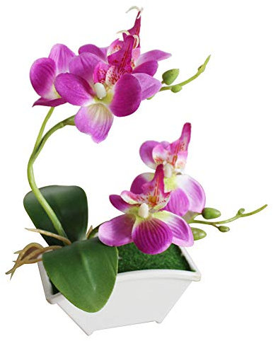 Brussels08 Dekorative künstliche Blume Topfpflanze gefälschte Schmetterling Orchidee Blume Phalaenopsis mit Blumentopf Desktop Mini Bonsai Blume für Home Office Party Hochzeit Dekoration Lila