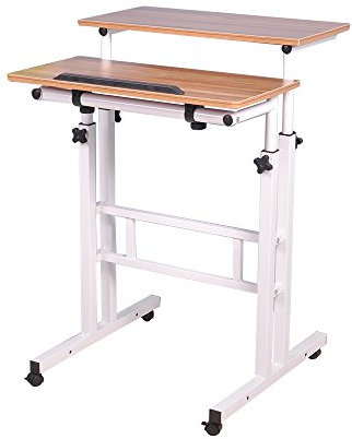 sogesfurniture höhenverstellbar Computertisch Laptoptisch mit Rollen, Mobiler Schreibtisch PC Tisch Stehtisch Notebooktisch Laptopständer, Eiche BHEU-101-OK