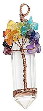 Handmade Copper Wire Wrapped Healing Crystal Tree of Life Chakra Pendant (Clear Quartz)
