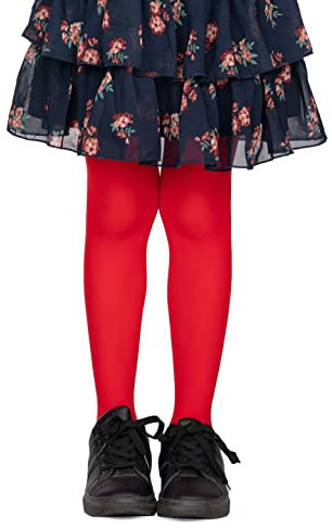 Lores, Collant in tinta unita da bambina, con piedi, opachi, 40 denari, per danza classica (realizzati in Italia), Red, 9-10 Anni