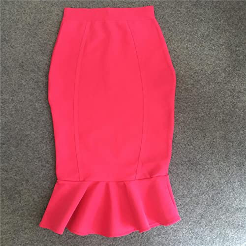 WQZYY&ASDCD Gonna A Matita Gonna A Tubino A Vita Alta da Donna Nera Rosa Rossa con Fasciatura XS Pink