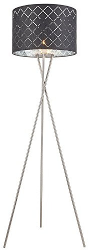 etc-shop Stehleuchte 3-Bein Stativleuchte Textil grau silber Stehlampe Wohnzimmer Deckenfluter, mit Schalter Metallgestell, 1x E27, DxH 62 x 160 cm