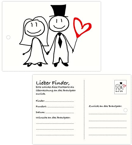 Clever Pool wasserfeste Ballonkarten Hochzeit 25 Glückwunschkarten – extra leicht für langen Flug – biologisch abbaubar – gelocht (25 x Motiv Brautpaar)