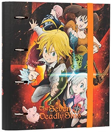 Grupo Erik Ringordner A4 Schmal 4 Ringe - Ordner A4 Schmal Premium Seven Deadly Sins Manga Kawaii - Aktenordner 4 Ringe - A4 Ordner A4 Schmal - Aktenordner A4 Büro Zubehör Schul Zubehör