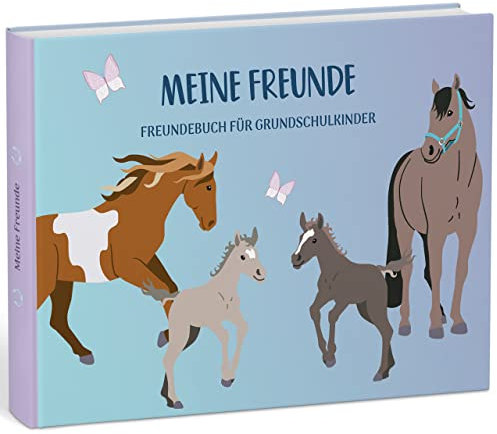 mintkind® „Meine Schulfreunde“ Freundebuch Schule Mädchen und Jungen Pferde Design | Freundschaftsbuch Grundschule | Meine Freunde Buch Geschenk zur Einschulung | Schulfreundebuch zum Ausfüllen