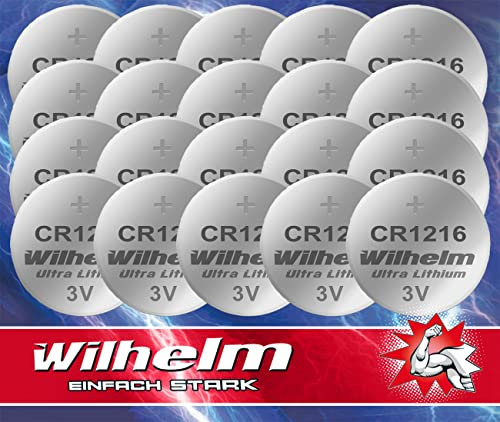 20 x CR1216 CR 1216 WILHELM Lithium Knopfzelle 3V 26 mAh ø12 x 1,6 mm Batterie DL1216