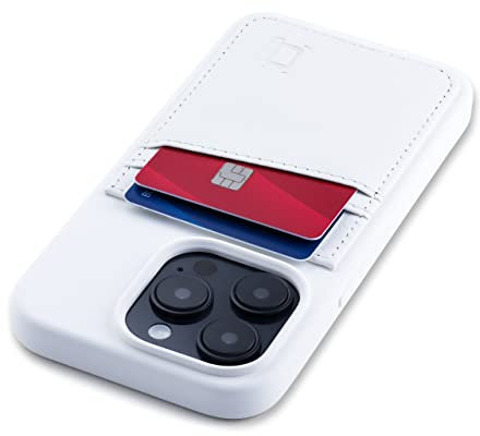 Dockem Card Case for iPhone 14 Pro with Liquid Silicone Shell, Built-in Metal Plate for Magnetic Mounting & Stitched-on Wallet with 2 Premium Synthetic Leather Credit Card Slots (M2L, White)