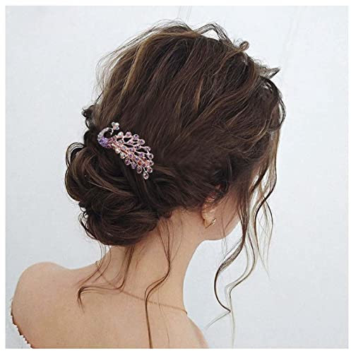 Dervivea Boho Kristall Pfau Haarspange Haarspange Lila Strass Haarspange Stift Pave Pfau Haarspangen Cz Vogel Hochzeiten Haarspange Glanz Braut Haarschmuck für Frauen und Mädchen Kopfschmuck