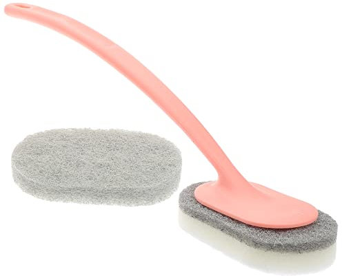 ORFOFE Cepillo de Limpieza para Inodoro Bañera y Suelo 2 Unidades Mango Largo y Cabezal Reemplazable Material PP y Estropajo Adecuado para Baño Fácil de Colgar Limpieza Profunda sin Rayar Superficies