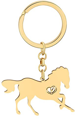 BAMAY Edelstahl Pferd Schlüsselanhänger Auto Schlüsselbund Charms Geschenk Neuheit Tiere Schmuck für Damen Mädchen