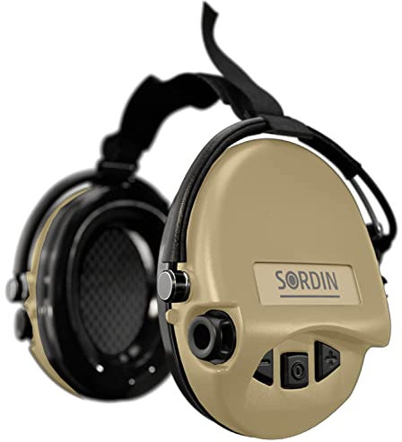 Sordin MIL AUX Kapsel-Gehörschützer - 76308-05-S - Militär-Gehörschutz aktiv & elektronisch mit Neckband - Tan